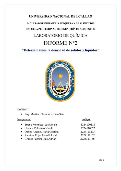 Informe DE Laboratorio DE Química N4 UNIVERSIDAD NACIONAL DEL CALLAO