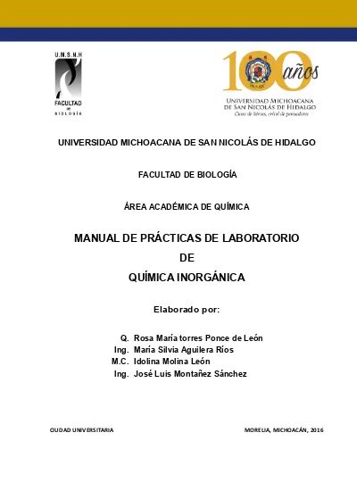 Manual De Pr Cticas De Laboratorio De Qu Mica Inorg Nica