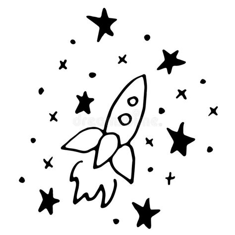 Doodle Espacial El Cohete Vuela Entre Las Estrellas Stock De