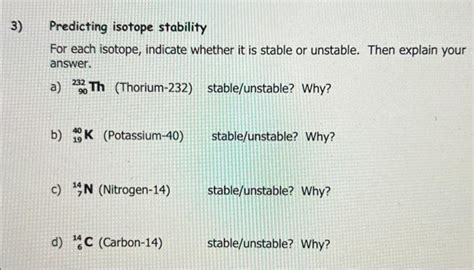 Solved For each isotope, indicate whether it is stable or | Chegg.com