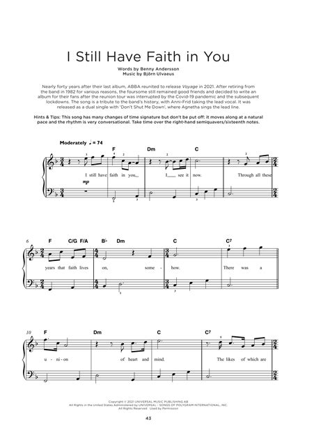 I Still Have Faith In You By Abba Sheet Music For Really Easy Piano At