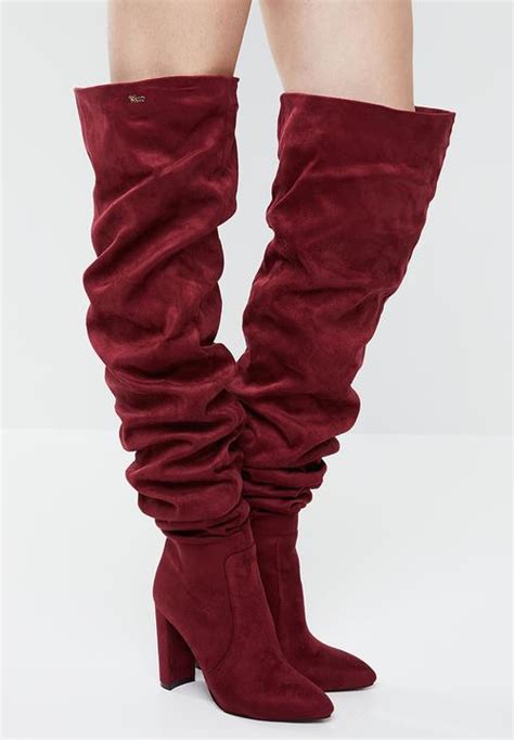 Ruched Over The Knee Boot Burgundy Plum Boots