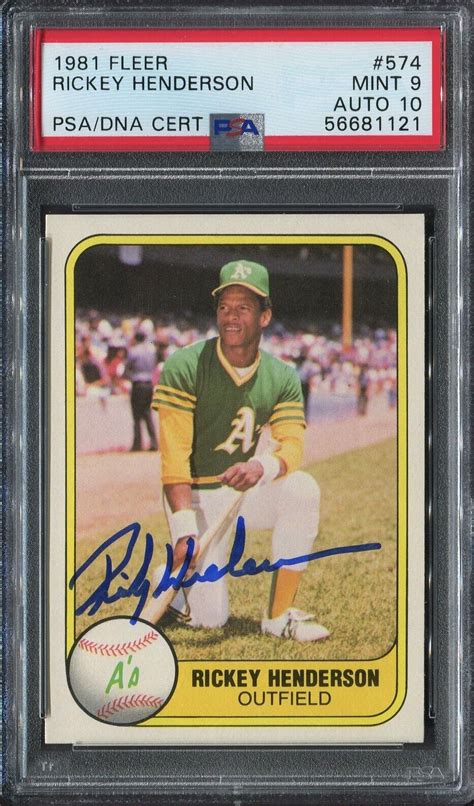 1981 FLEER RICKEY HENDERSON 574 PSA 9 W PSA 10 AUTO HOF ALL TIME SB