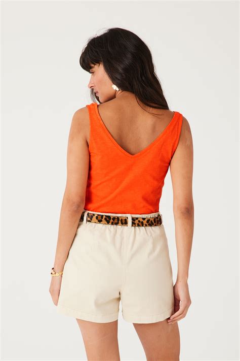 V Neckline Sleeveless Top Orange