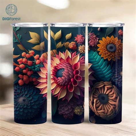 Instant Digital Download White Blue Flowers 20oz Skinny Tumbler Sublimation Design Flowers