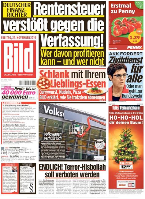 Newspaper Bild Germany Newspapers In Germany Friday S Edition