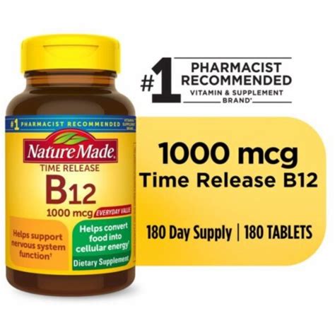 Vitamin B12 1000 Mcg Time Release Tablets Dietary Supplement 180