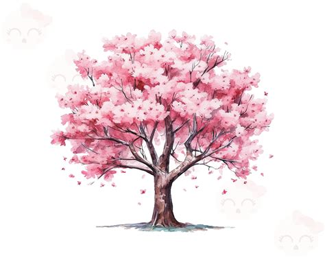 Watercolor Cherry Blossom Tree Clipart, PNG Digital Download File