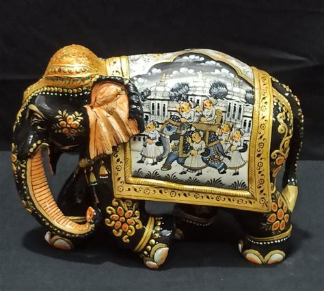 Brown Shrinath Art Gallery Wooden Painted King Elephant For Home