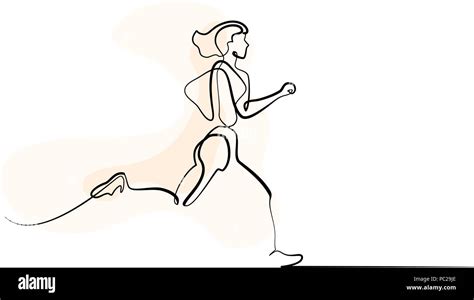 Continuous One Line Drawing Sport Running Woman On White Background