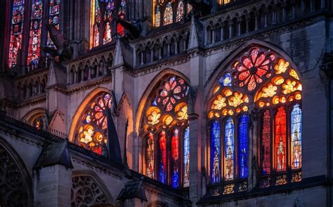 NotreDame Cathedral With Stained Glass Windows France Premium AI