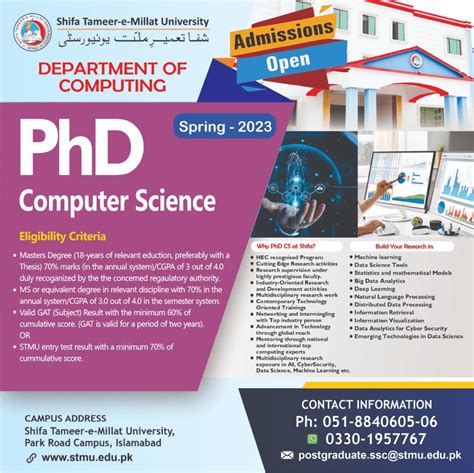 PHD Computer Science Shifa Tameer E Millat University