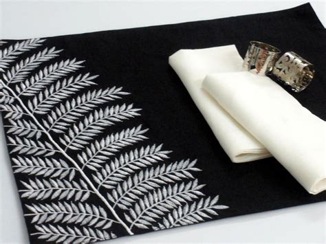 White Fern Embroidery Placemat Set Of Embroidered Leaves Placemats