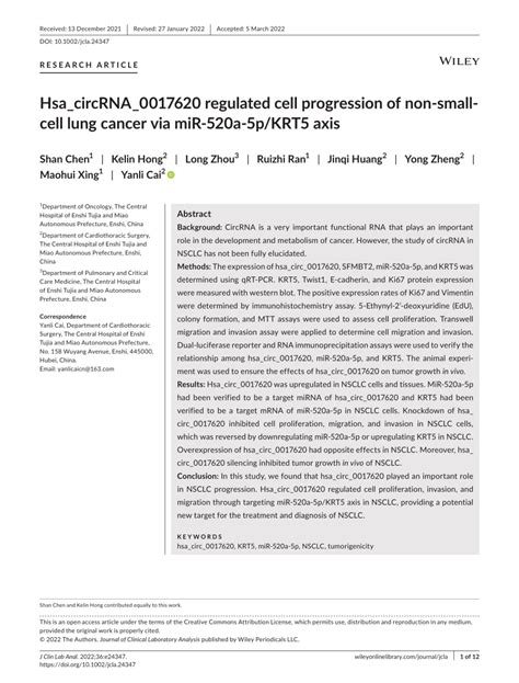 PDF Hsa CircRNA 0017620 Regulated Cell Progression Of Nonsmallcell