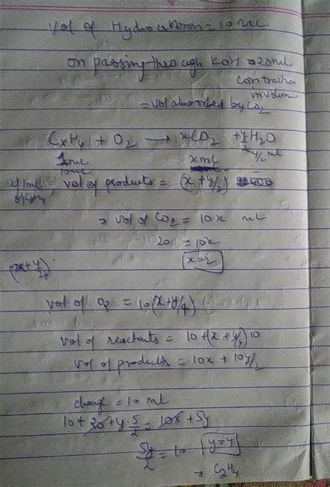 10 Ml Of A Gaseous Hydrocarbon Was Exploded With Excess Of On On