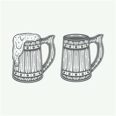 Vintage retro woodcut engraving wooden beer mugs. Can be used like emblem, logo, badge, label ...