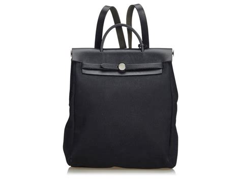 Hermès Sac à dos Hermes en toile noire Herbag Cuir Tissu ref 124401