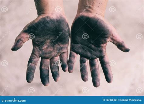 Dirty Hands Worker Hands Man Open Hands Stained Stock Photo Image