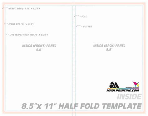 the front and back side of an open folder with measurements for each cover, which is half - fold