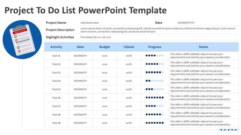 Project To Do List Powerpoint Template Project To Do List Example