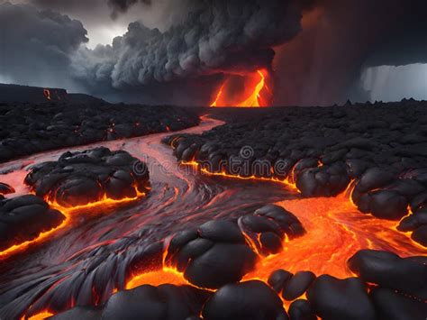 A Volcano Eruptied from a Lava Flow Stock Illustration - Illustration of beautiful, landscape ...