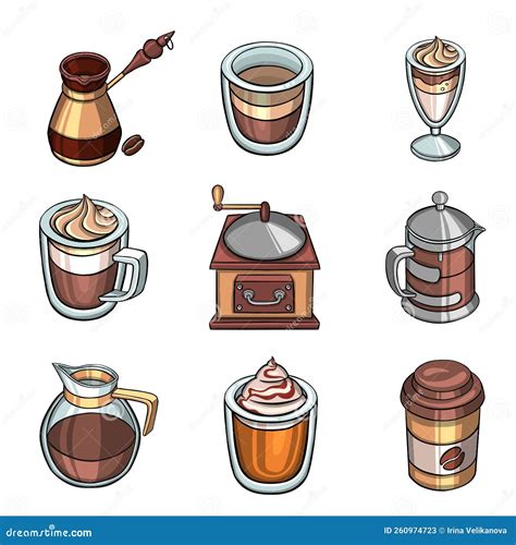 Drinking Coffee Set Color Vector Illustration Stock Vector