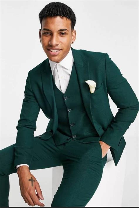 Men Slim Fit 3 Piece Green Men Suit Wedding Groomsmen Suit Sainly