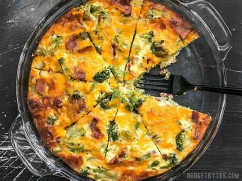 Easy Crustless Quiche Broccoli Cheddar And Bacon Budget Bytes