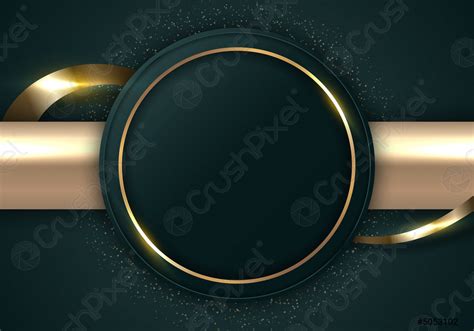 Abstract Modern Luxury Dark Green Circle Shape And Golden Ring Stock