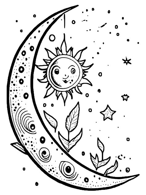 Sun Moon Stars Coloring Page · Creative Fabrica