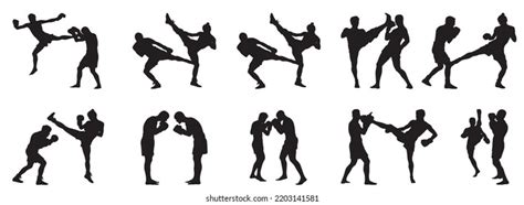 Fighters Silhouette Collectionvector Illustration Fighting Silhouette