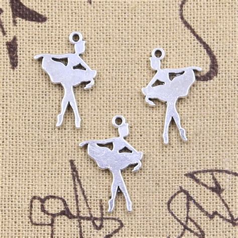 30pcs Charms Ballet Girl Dancer 22x15mm Antique Silver Color Pendants