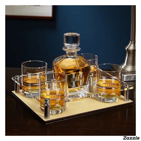 Oakmont Monogram Whiskey Glass Set And Decanter Whiskey Decanter Set