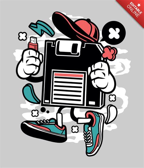 Floppy Disc Cartoon Character T Shirt Design Template Modelo De