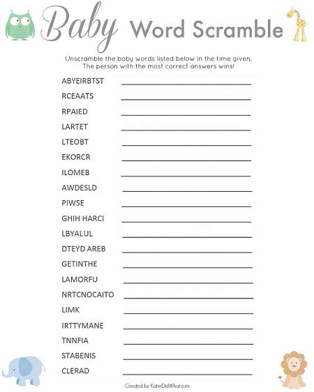 Baby Word Scramble And Answers Printable