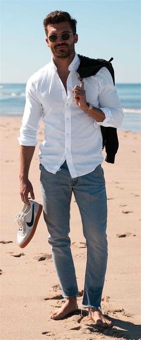 10 Comfy And Stylish Beach Vacation Outfits For Men White Shirt Men