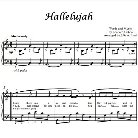 Hallelujah Arr Julie A Lind By Lee DeWyze Sheet Music For Piano