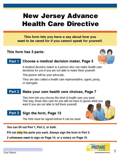 Free New Jersey Advance Directive Form Medical Poa Living Will Pdf