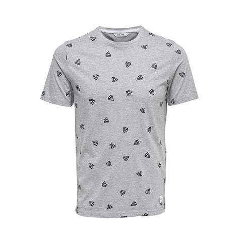 Onsepus Aop Fitted Tee Ss 22012256 Only And Sons T Shirt Light Grey Melange