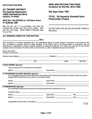 Fillable Online Actransit Invitation For Bids Sign And Return This Page