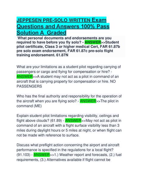 Answers Jeppesen Pre Solo Written Exam