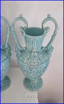 Ancien Paire De vases art déco céramique Antique Vase blue Flower Pot