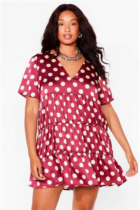 Plus Size Satin Polka Dot Mini Smock Dress Nasty Gal