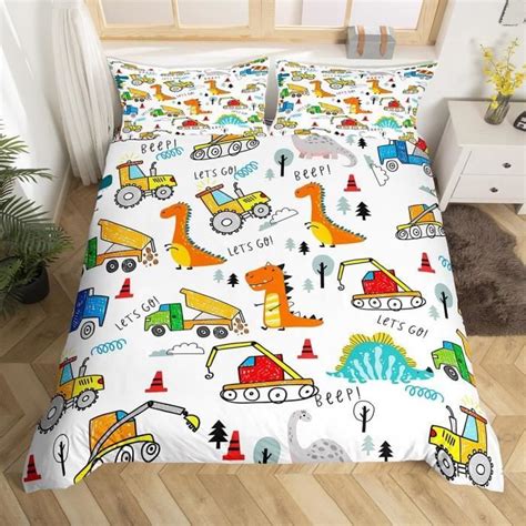 Dino Tracteurs Housse De Couette Cartoon Voitures Parure De Lit