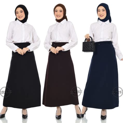 Jual Rok Kerja Kantor Panjang Hitam Model A Line Wanita Bahan Dasar