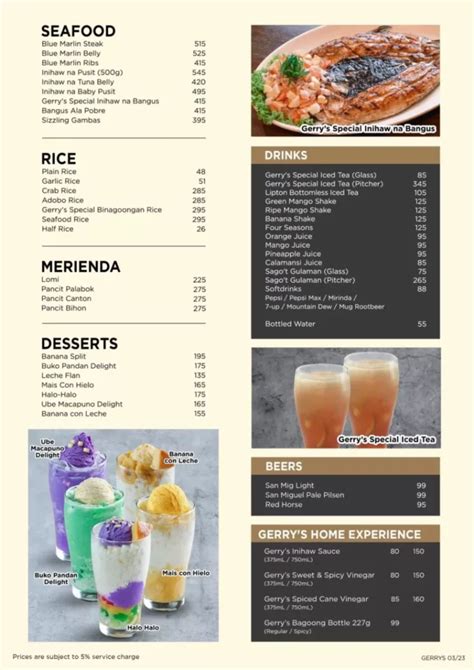 Gerrys Menu With Updated Prices Philippines