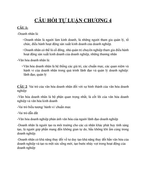 CÂu HỎi TỰ LuẬn ChƯƠng 4 CÂu HỎi TỰ LuẬn ChƯƠng 4 CÂu 1 Doanh Nhân Là Doanh Nhân Là Người