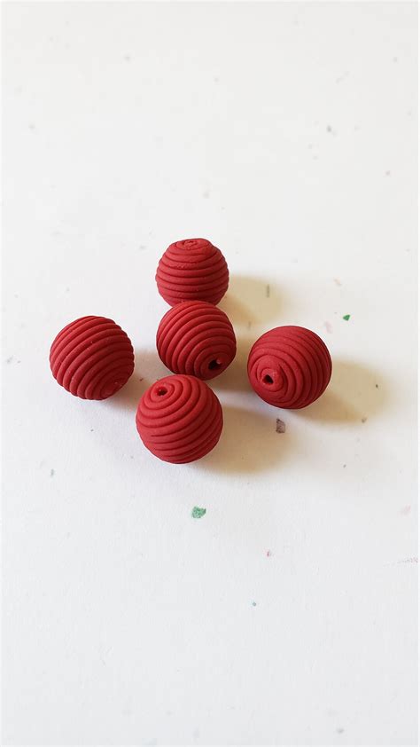 Red Round Polymer Clay Coil Beads Set Of Five 10mm Handmade Etsy