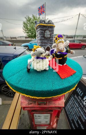 Colourful Knitted Post Box Topper Celebrating The Paris Olympics