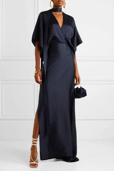 Roland Mouret Duval Wrap Effect Asymmetric Hammered Silk Satin Gown